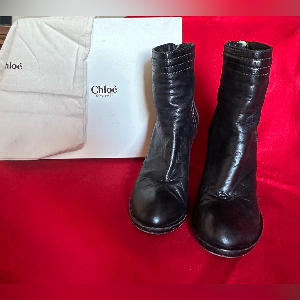 Chloe black leather high heel boot.  Size 40